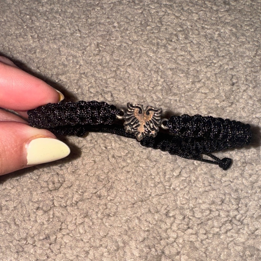 Black Braided Bracelet with Albanian Eagle Charm - Picture 4 of 5